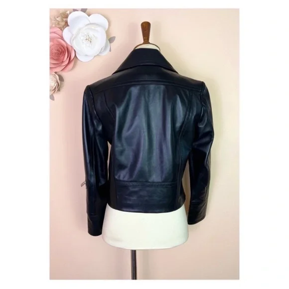 New! YIGAL AZROUEL Paneled Color Block Leather Moto Jacket in Black and White - Picture 12 of 13